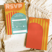  retro 70s terracotta arch bruiloft rsvp