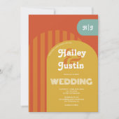  retro 70s terracotta boogfoto bruiloft kaart (Voorkant)