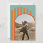  retro 70s terracotta boogfoto bruiloft save the date (Achterkant)