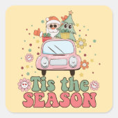 Retro 70's Tis Het Seizoen Leuke Sinterklaas Vierkante Sticker (Voorkant)