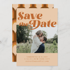 Retro 70s Typografie Groovy Brown Photo Wedding Save The Date