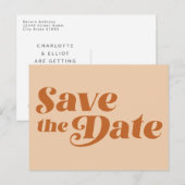 Retro 70s Typografie in Terracotta sparen de Datum Briefkaart (Voorkant / Achterkant)