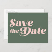 Retro 70s Typografie Roze en Groen sparen de Datum Briefkaart (Voorkant / Achterkant)