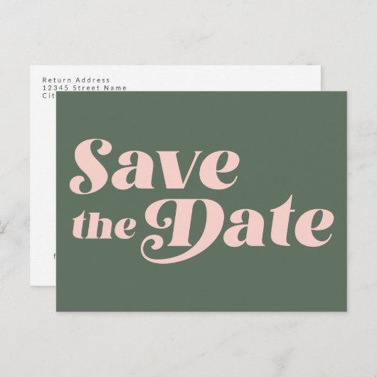 Retro 70s Typografie Roze en Groen sparen de Datum Briefkaart (Voorkant / Achterkant)