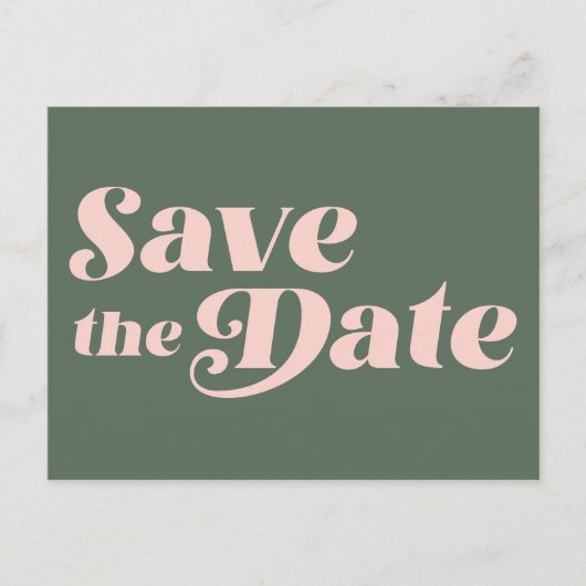 Retro 70s Typografie Roze en Groen sparen de Datum Briefkaart (Voorkant)