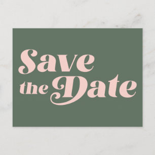 Retro 70s typografie roze en groene Save The Date Briefkaart