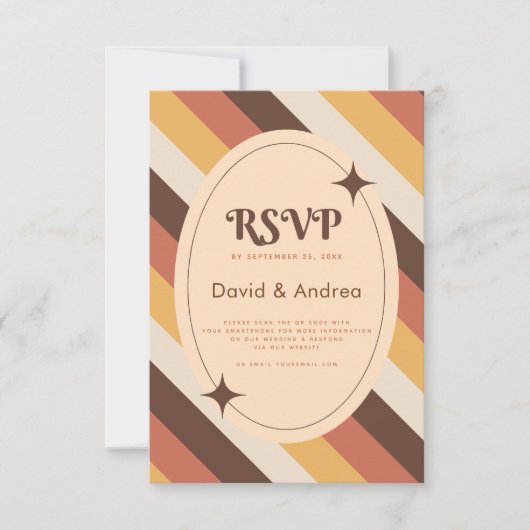 Retro 70s Typografie Stripes QR Code Wedding RSVP (Voorkant)