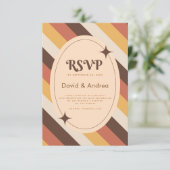 Retro 70s Typografie Stripes QR Code Wedding RSVP (Staand voorkant)