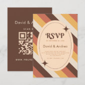 Retro 70s Typografie Stripes QR Code Wedding RSVP (Voorkant / Achterkant)