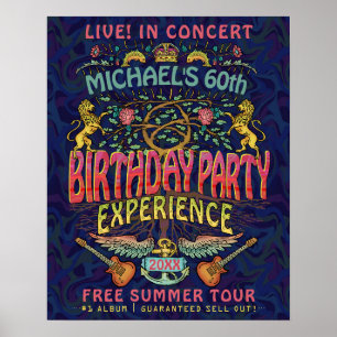 Retro 70s Verjaardagsfeest Rockband Concert Ticket Poster