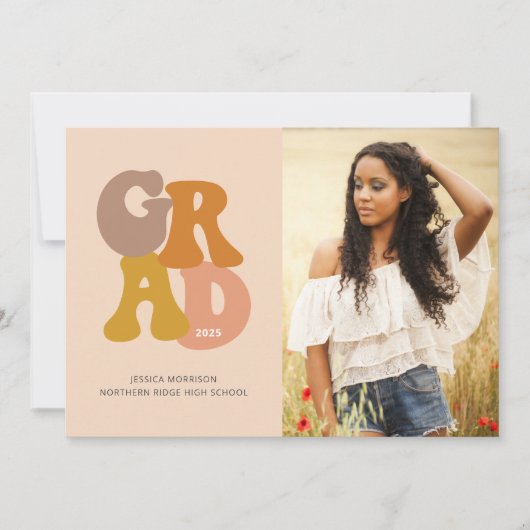 Retro 70s Vibe Foto Graduation Party Kaart (Voorkant)