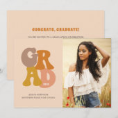 Retro 70s Vibe Foto Graduation Party Kaart (Voorkant / Achterkant)