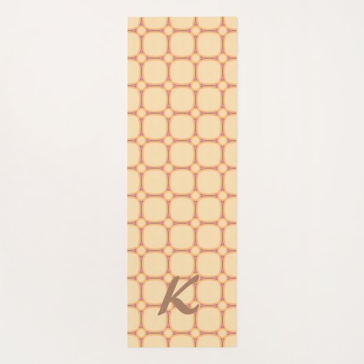 Retro 70s Vibe Grid Cream Pink Mocha Monogram Yogamat (Achterkant)