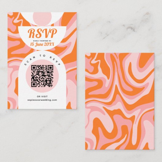 Retro 70s Vloeibare wervelkolom Boho Roze Sinaasap Informatiekaartje (Voorkant / Achterkant)