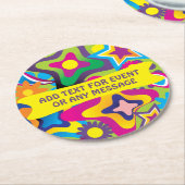 Retro 70s vormen in heldere kleuren elke tekst ronde kartonnen onderzetter (Gebogen)