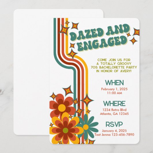 Retro 70s vrijgezellenfeest uitnodiging (Voorkant / Achterkant)