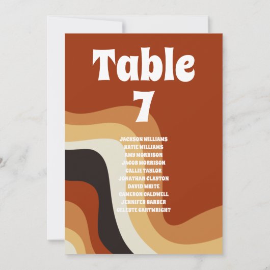 Retro 70s Wedding Seating Chart Table Number Card (Achterkant)
