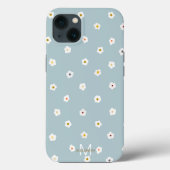 Retro 70's White Daisy Flowers Boho Blue Design Case-Mate iPhone Case (Achterkant)