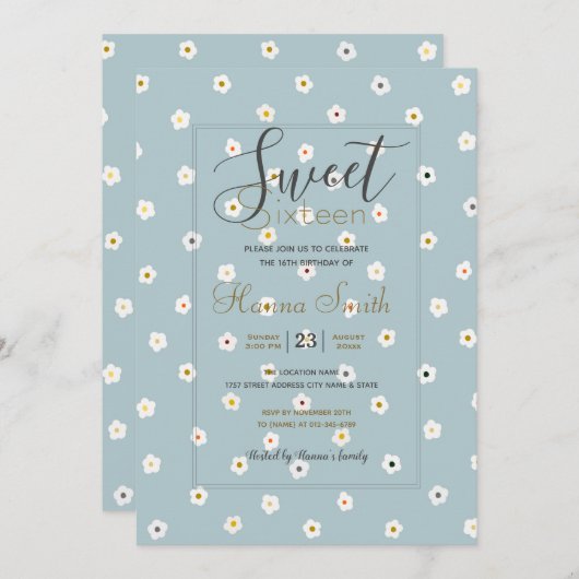 Retro 70's White Daisy Flowers Boho Blue Design Kaart (Voorkant / Achterkant)