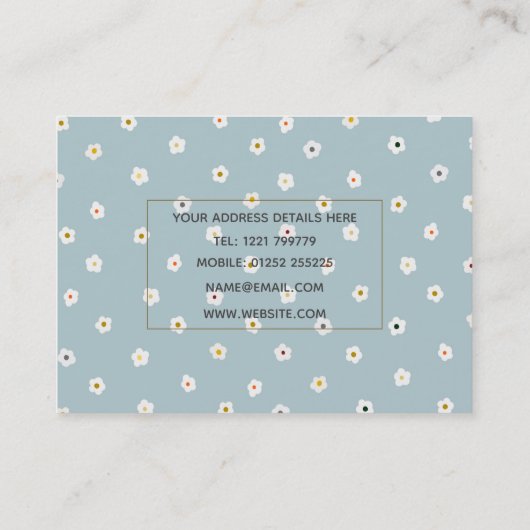 Retro 70's White Daisy Flowers Boho Blue Design Visitekaartje (Achterkant)