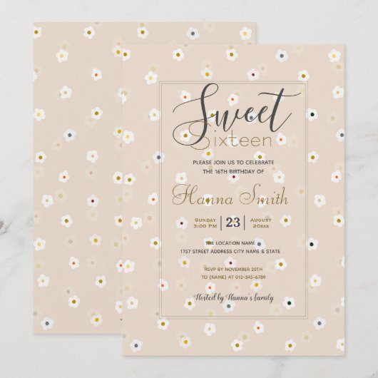 Retro 70's White Daisy Flowers Boho Cream Design Kaart (Voorkant / Achterkant)