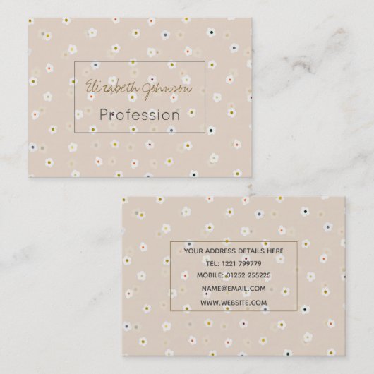 Retro 70's White Daisy Flowers Boho Cream Design Visitekaartje (Voorkant / Achterkant)