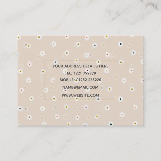 Retro 70's White Daisy Flowers Boho Cream Design Visitekaartje (Achterkant)