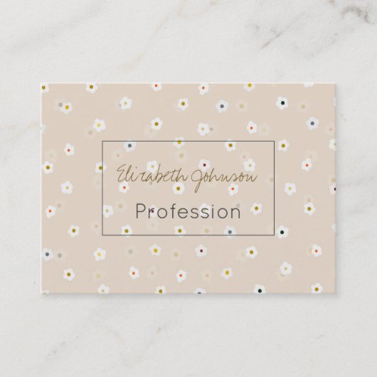 Retro 70's White Daisy Flowers Boho Cream Design Visitekaartje (Voorkant)