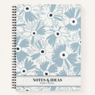 Retro 70s Wilde Bloem & Stippen Persoonlijke Blauw Notitieboek