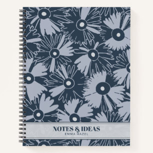 Retro 70s Wilde Bloem & Stippen Persoonlijke Navy Notitieboek