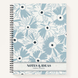 Retro 70s Wildflower & Polka Dot Personalized Blue Notitieboek
