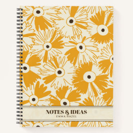 Retro 70s Wildflower & Polka Dot Personalized Gold Notitieboek