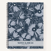 Retro 70s Wildflower & Polka Dot Personalized Navy Notitieboek (Voorkant)