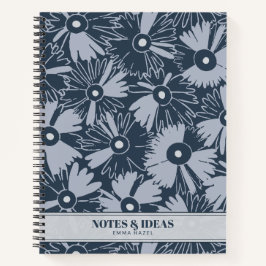 Retro 70s Wildflower & Polka Dot Personalized Navy Notitieboek