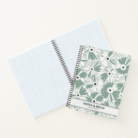 Retro 70s Wildflower & Polka Dot Personalized Sage Notitieboek (Binnen)