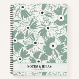 Retro 70s Wildflower & Polka Dot Personalized Sage Notitieboek