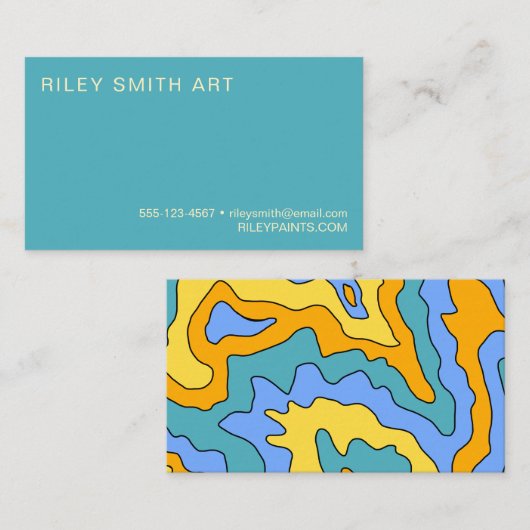 Retro 70s Yellow Blue Colorful Abstract Trendy Visitekaartje (Voorkant / Achterkant)