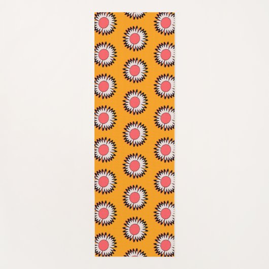 Retro 70s Yellow Pink Daisy Floral Pattern Yogamat (Voorkant)