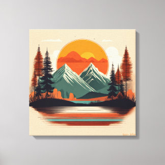 Retro 70s Zonsondergang Berg Canvas | Vintage Natu Afdruk