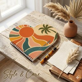 Retro 70s Zonsondergang Golven & Palmboom Aestheti Notitieboek
