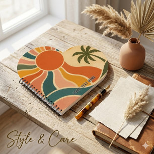 Retro 70s Zonsondergang Golven & Palmboom Aestheti Notitieboek