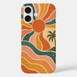 Retro 70s Zonsondergang Golven & Palmboom Esthetie iPhone 16 Hoesje