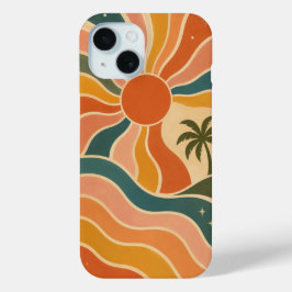 Retro 70s Zonsondergang Golven & Palmboom Esthetie iPhone 15 Case