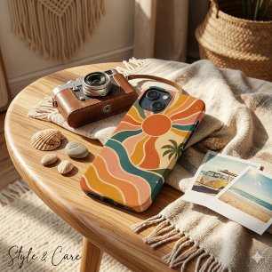Retro 70s Zonsondergang Golven & Palmboom Esthetie Case-Mate iPhone Case