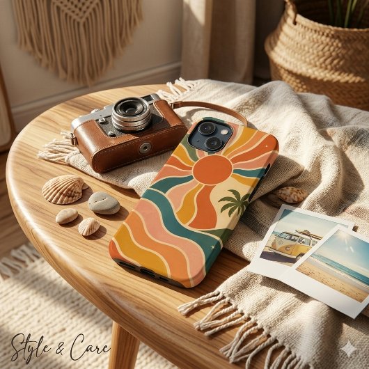 Retro 70s Zonsondergang Golven & Palmboom Esthetie Case-Mate iPhone Case
