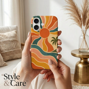 Retro 70s Zonsondergang Golven & Palmboom Esthetie iPhone 16 Hoesje