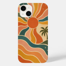 Retro 70s Zonsondergang Golven & Palmboom Esthetie Case-Mate iPhone 14 Hoesje