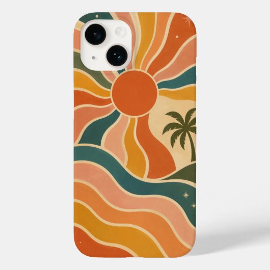 Retro 70s Zonsondergang Golven & Palmboom Esthetie Case-Mate iPhone Case (Achterkant)