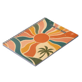 Retro 70s Zonsondergang Golven & Palmboom Esthetie Notitieboek