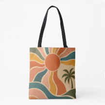 Retro 70s Zonsondergang Golven & Palmboom Esthetie